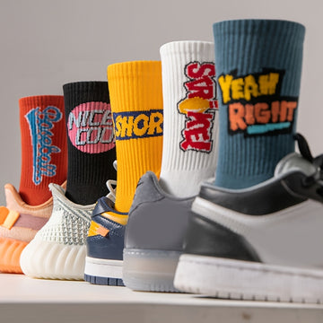 5 Pairs Of Men's Trendy Street Style Letter Print Crew Socks,/MH
