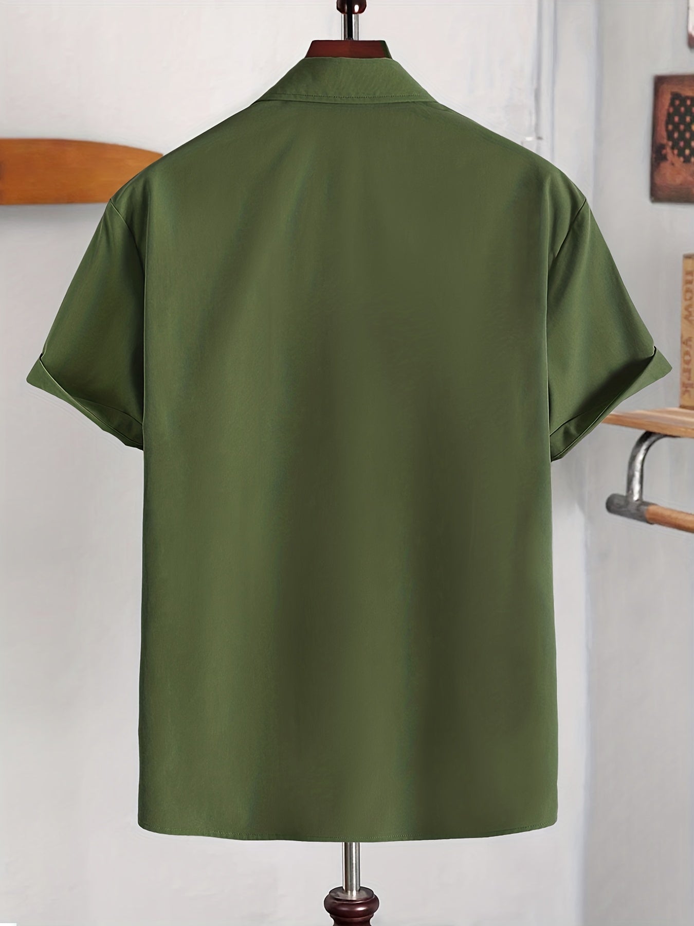 2pcs Plus Size Lapel Mens Solid Color Button Down Shirts, Top Blouse Shirts, Short Sleeve, Button Down Dress Shirts