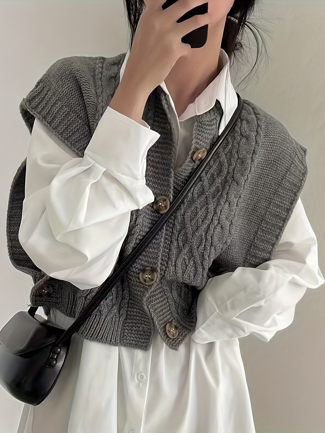 Front Knitted Vest Sweater, Casual Crew Neck Sleeveless Sweater.