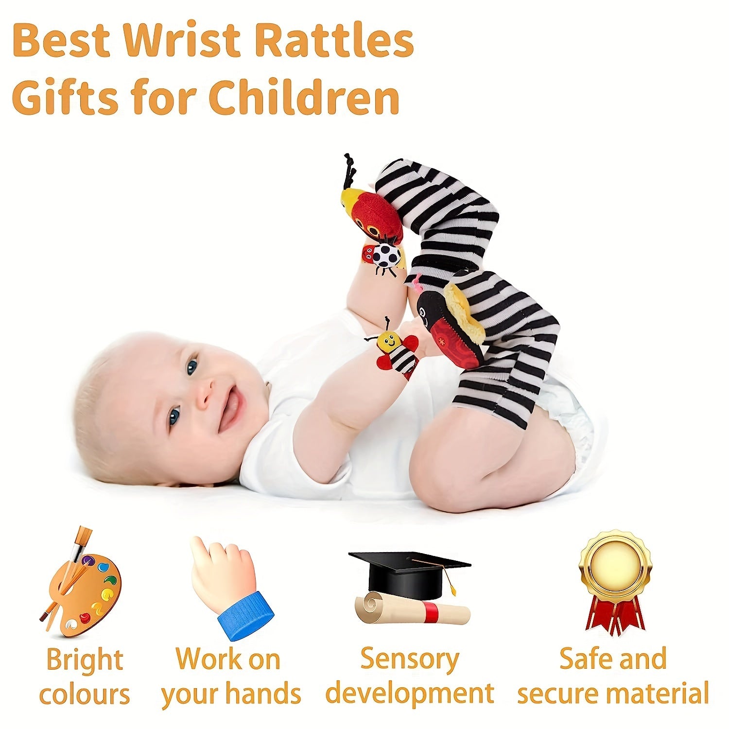 4pairs Baby Wrist Rattles Sock Toys, Newborn Baby Sock Toys 0-6 Months Foot Finder And Cartoon Cute Animal Set, Infant Rattle Socks Toy 3-6 Months, Soft Sensory Toys For 0-12 Months Toddler Newborns Boy Girl Gift