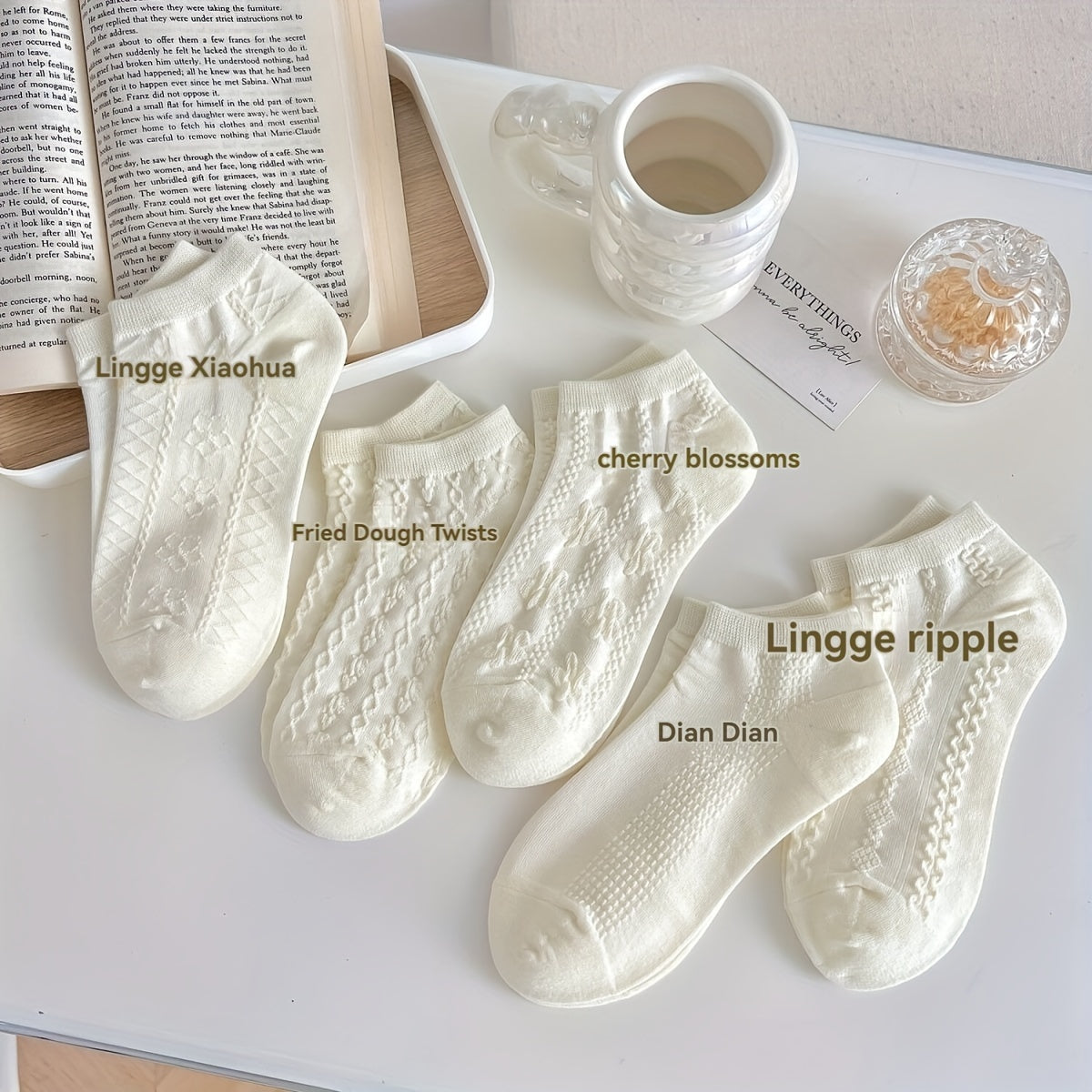 5 Pairs, White JK Socks, Women's Short Socks, /MH