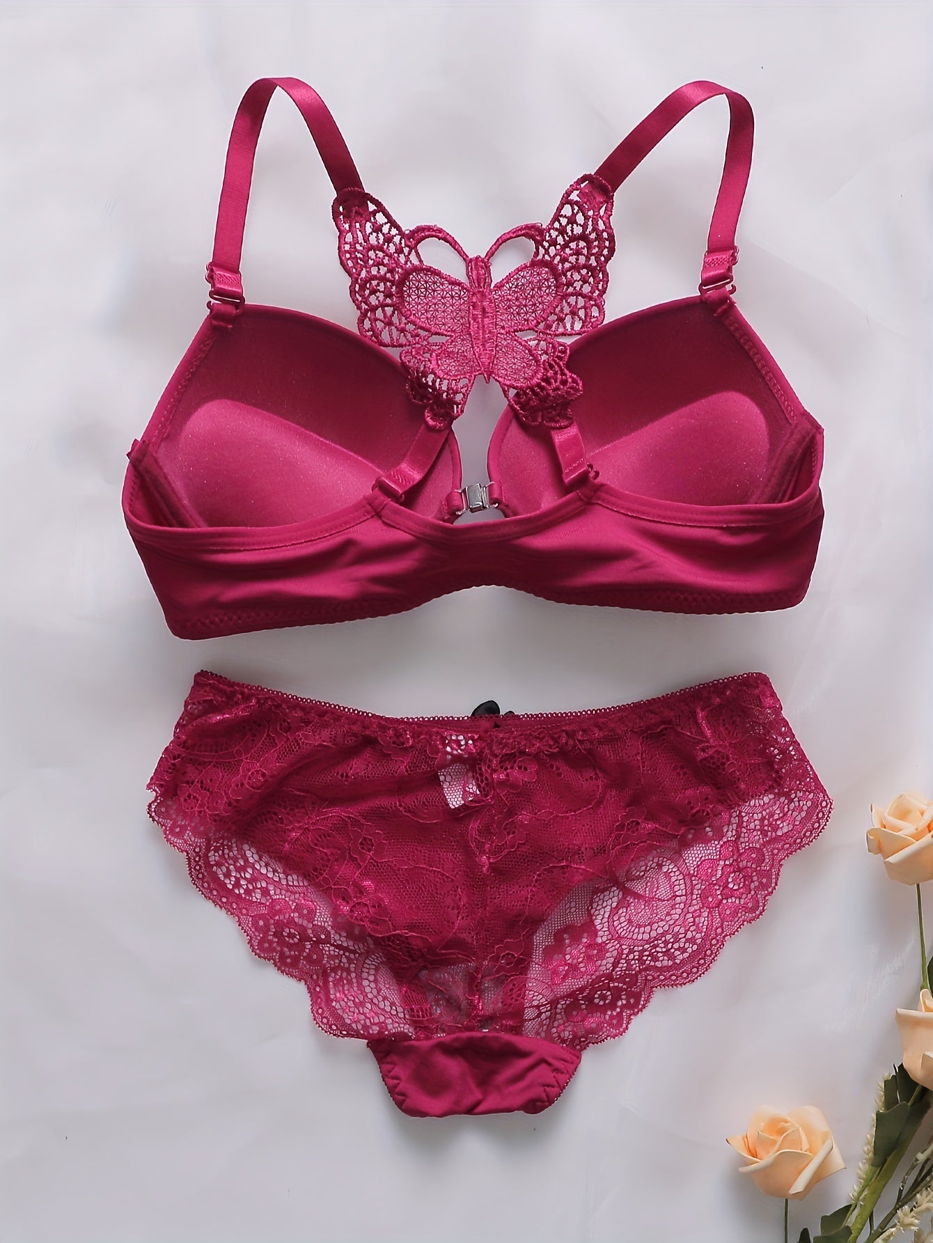 2sets Contrast Lace Underwire Bra & Panty, /MH