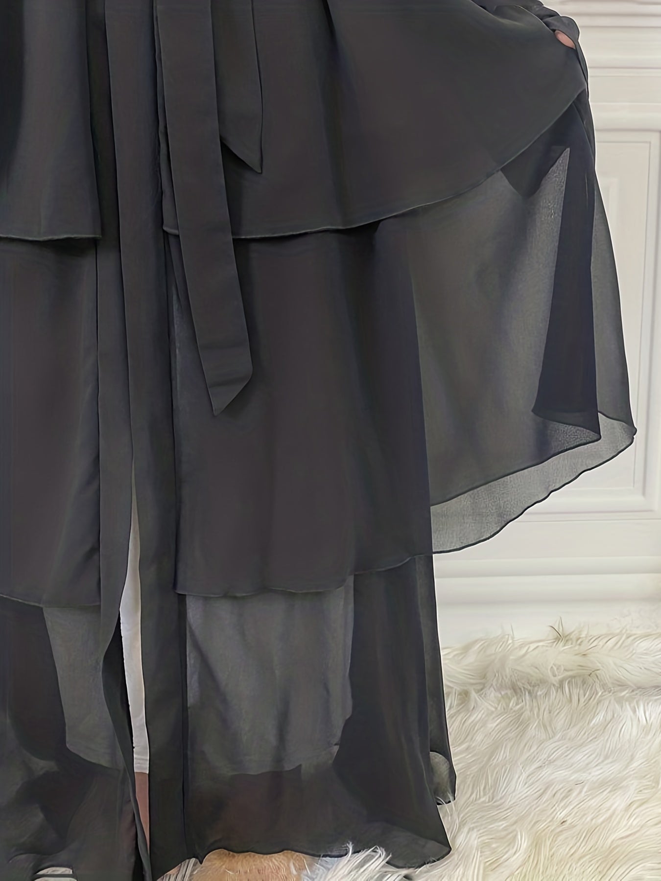 Layered Open Front Modest Dress, Long Sleeve Muslim Dress'/MH