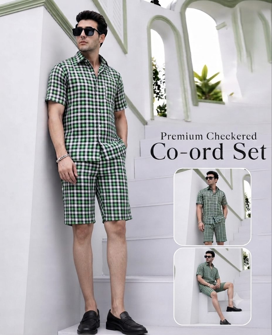 Men's Gingham Check Normal Collar Shirt and Shorts Set | 5 Colors | Sizes M-XXL | MH