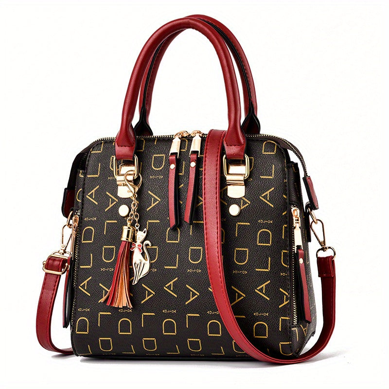 Letter Print Handbag, Tassel Decor Square Crossbody Bag,