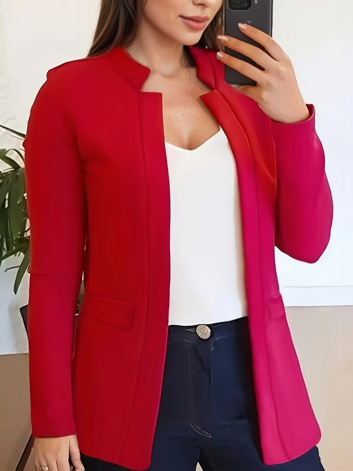 Solid Open Front Blazer, Casual Long Sleeve Blazer For Office,