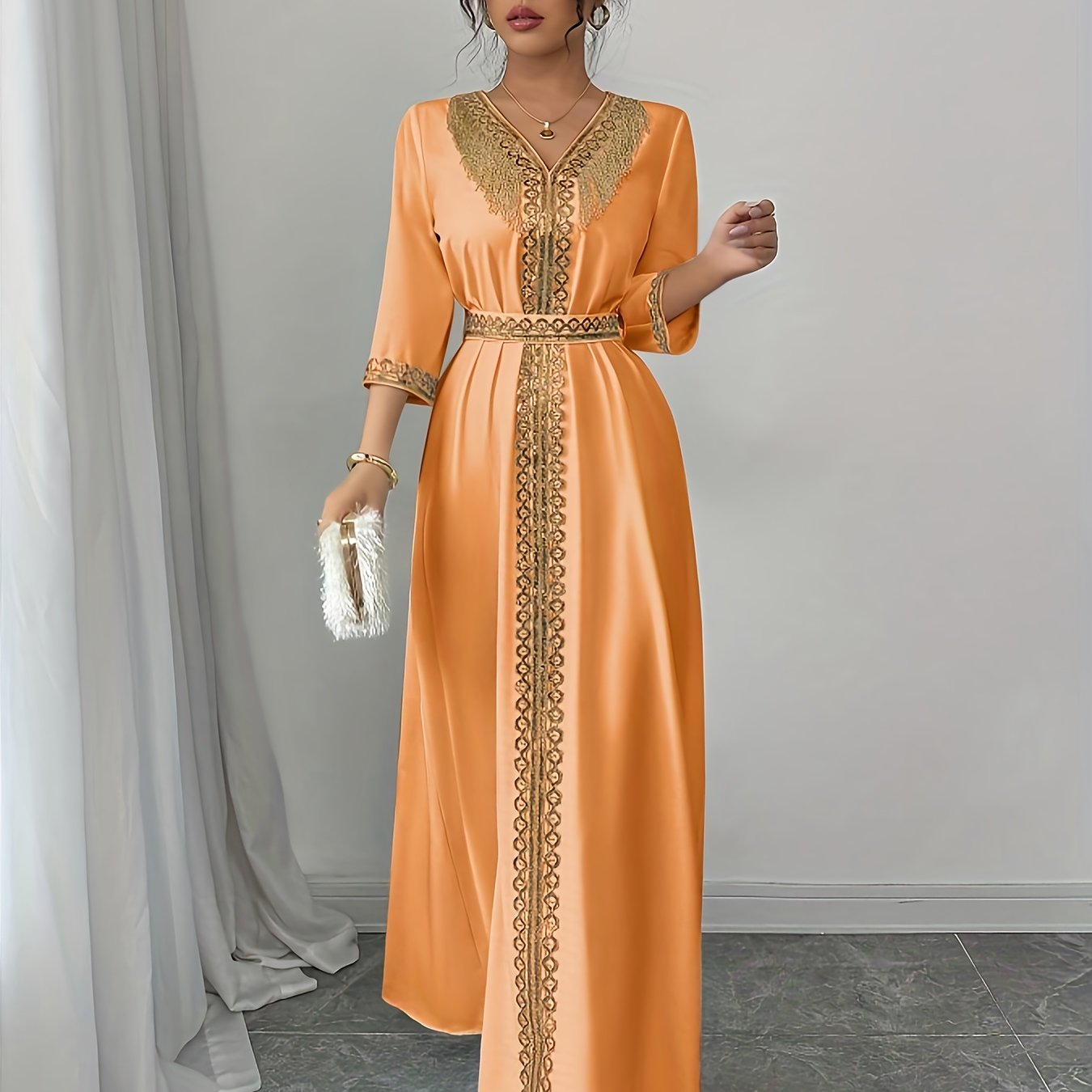 Yuhongfei Directional YY0309072 Mid-Sleeve Maxi Dress