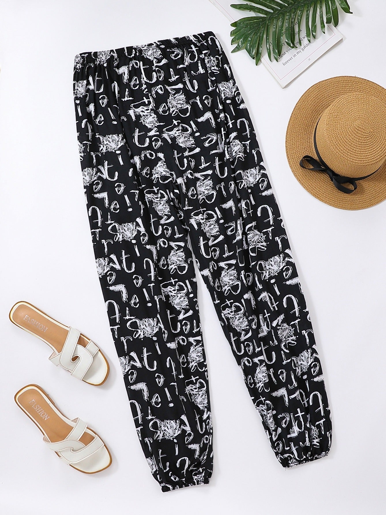 Women's Loose Fit Wide Leg Flare Pants with Print, Comfortable.
