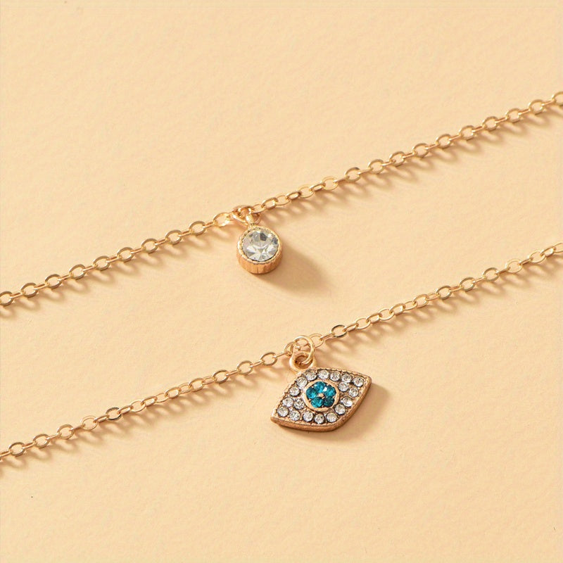 18K Gold Plated Evil's Eye Double Layer Necklace Golden Color Chain Neck Jewelry Gift