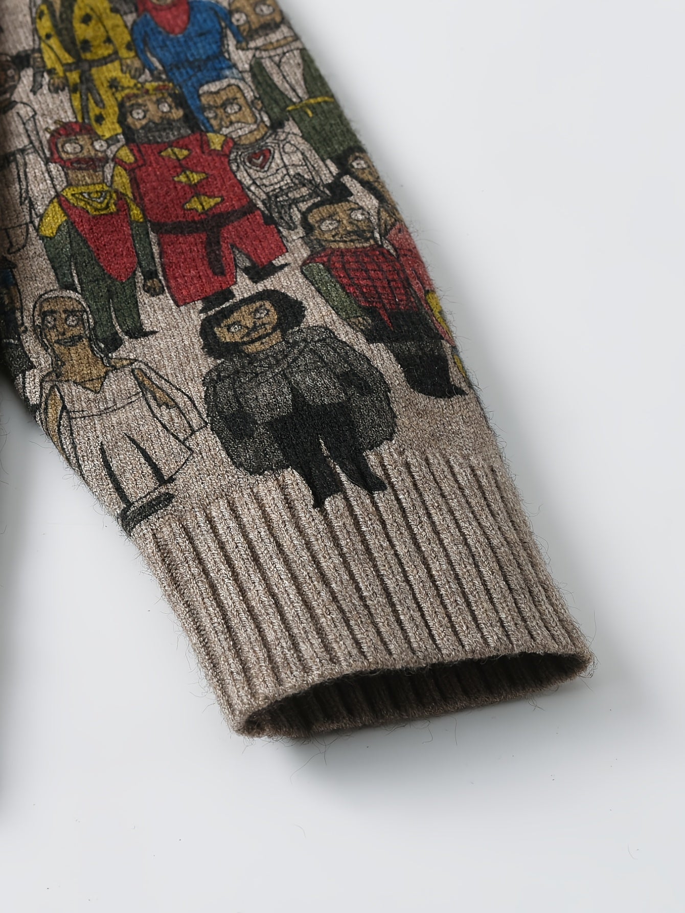 Men'S Cartoon Print Crew Neck Sweater, Casual Street Style Knit Pullover,