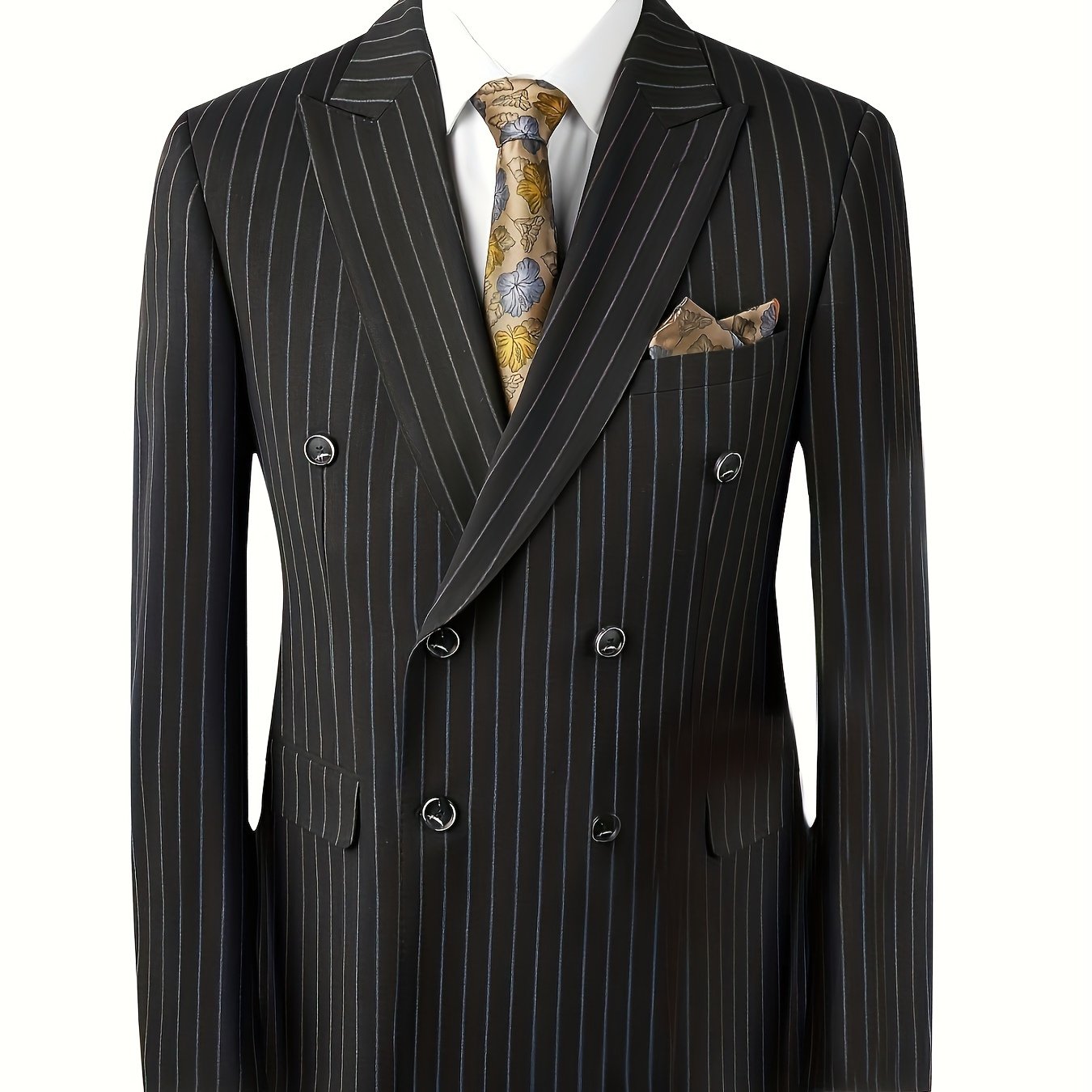 Men's Classic Striped Double-Breasted Blazer,