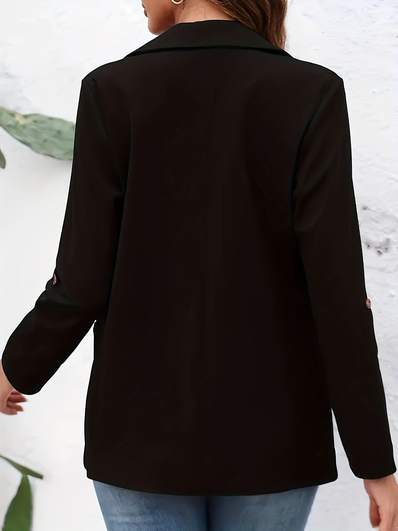 Solid Color Open Front Blazer, Elegant Lapel Neck Single Button.