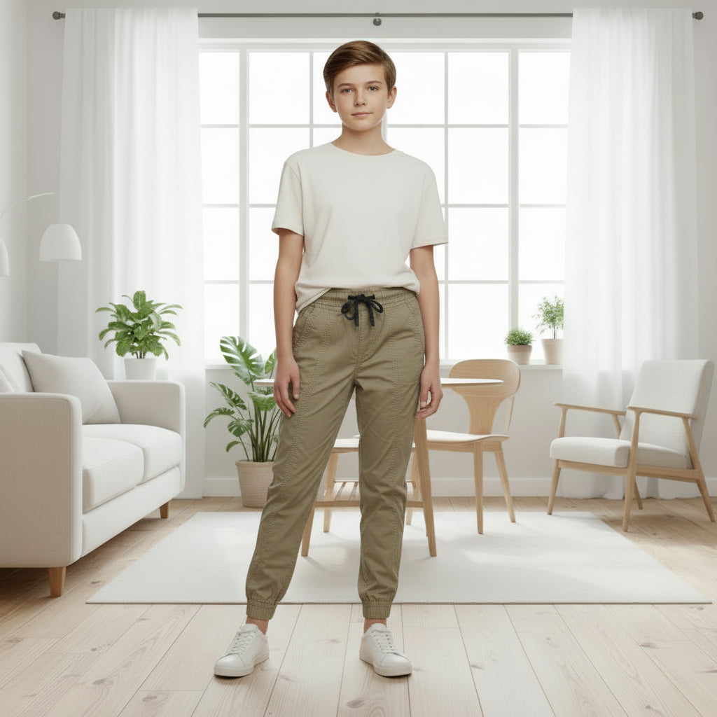 Teen Boys Khaki Joggers 9-16 Years | Comfortable Cotton Casual Pants with Elastic Cuffs | MH