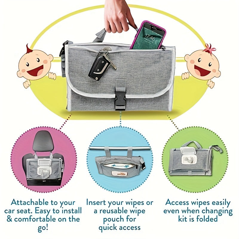 Portable Diaper Changing Pad With Built-in Head Cushion, Newborn Baby Changing Pad With Smart Wipes Pocket, Waterproof Travel Changing Mat Station Kit, Baby Diaper Bag Shower Gift For Boys And Girls, Halloween, Thanksgiving A