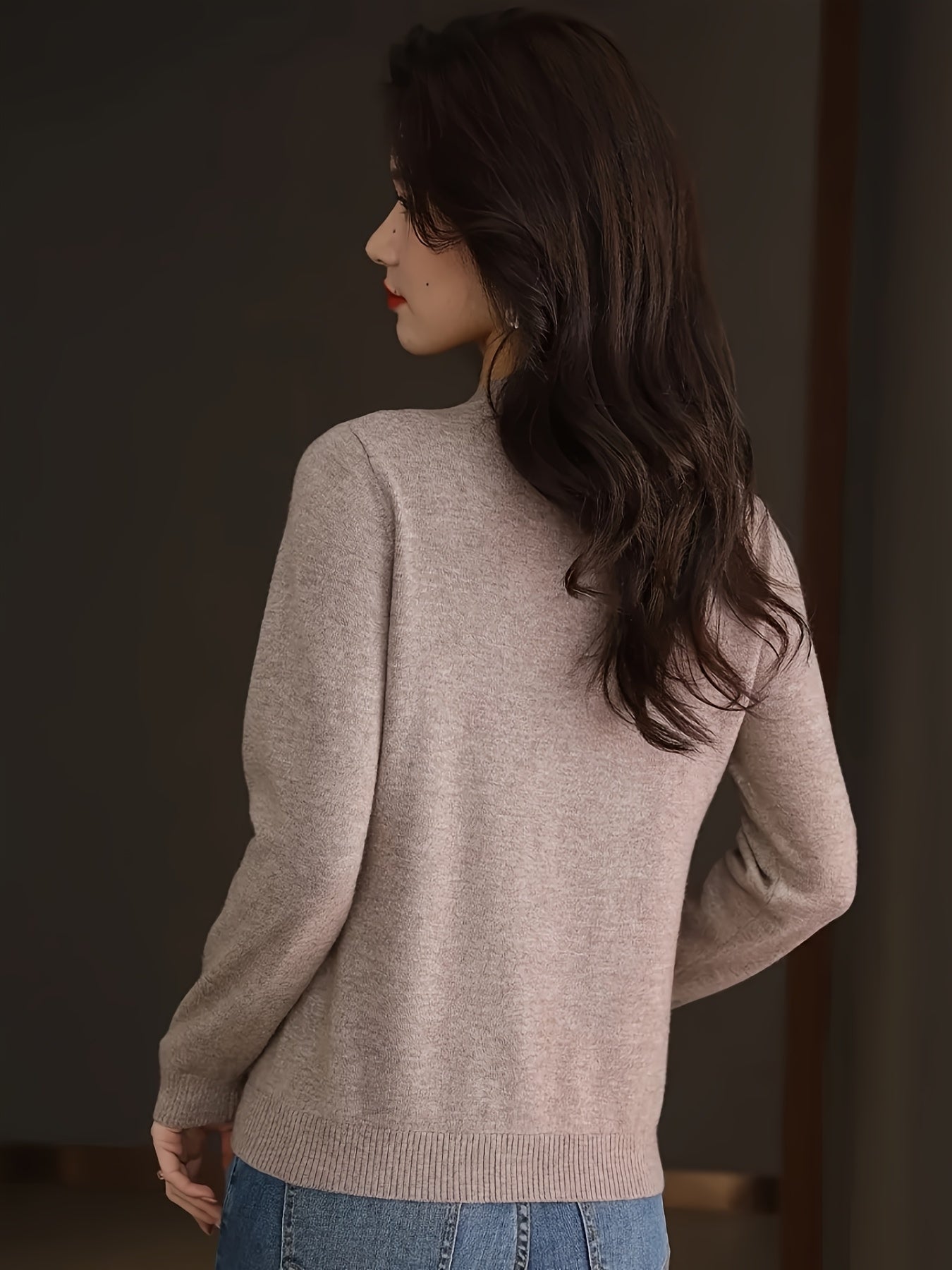 1pc Women'S 100% Wool Crew Neck Long Sleeve Knit Sweater,