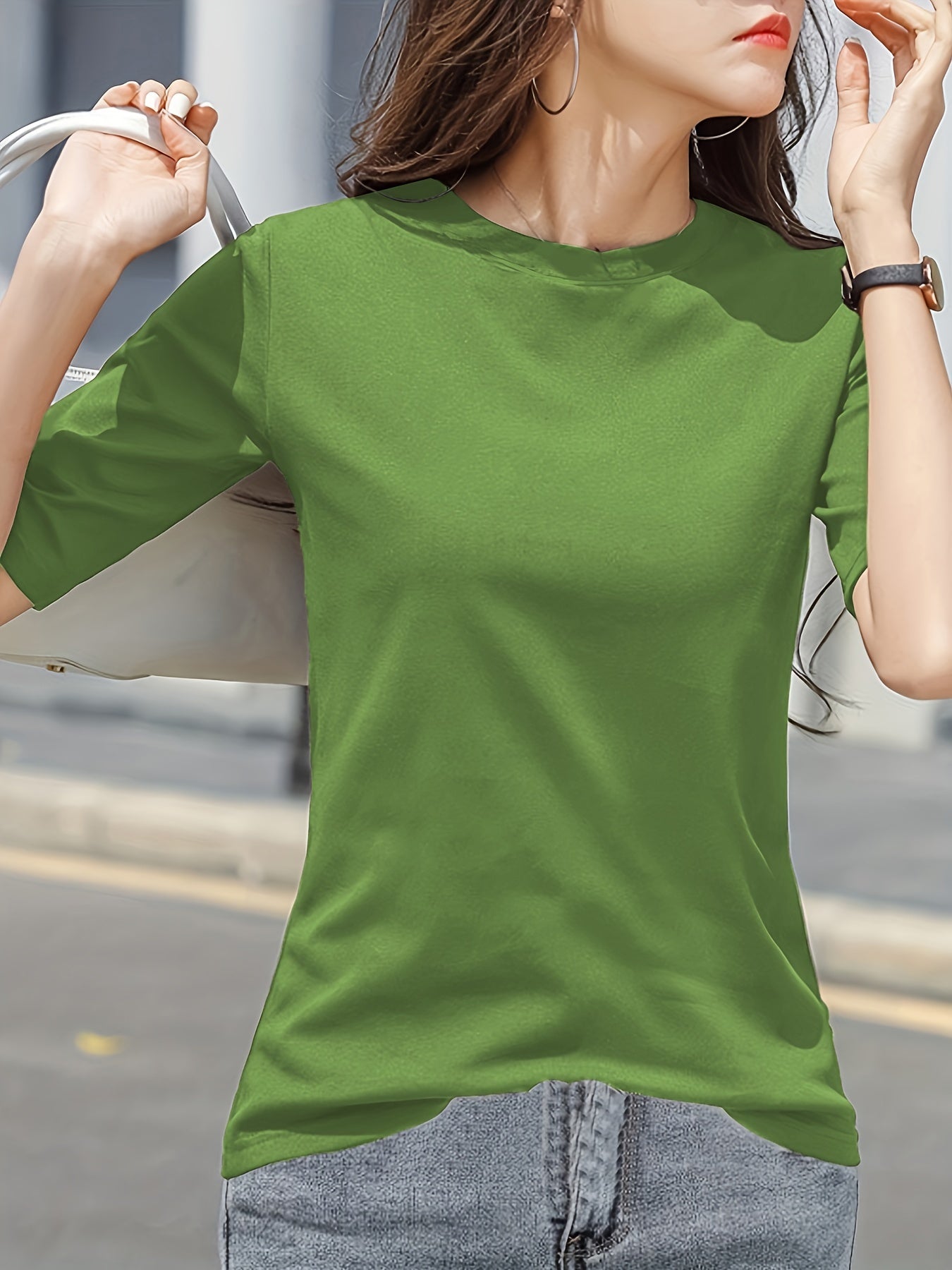 Short Sleeve Crew Neck T-Shirt, Casual Top For Summer & Spring, Women's Clothing