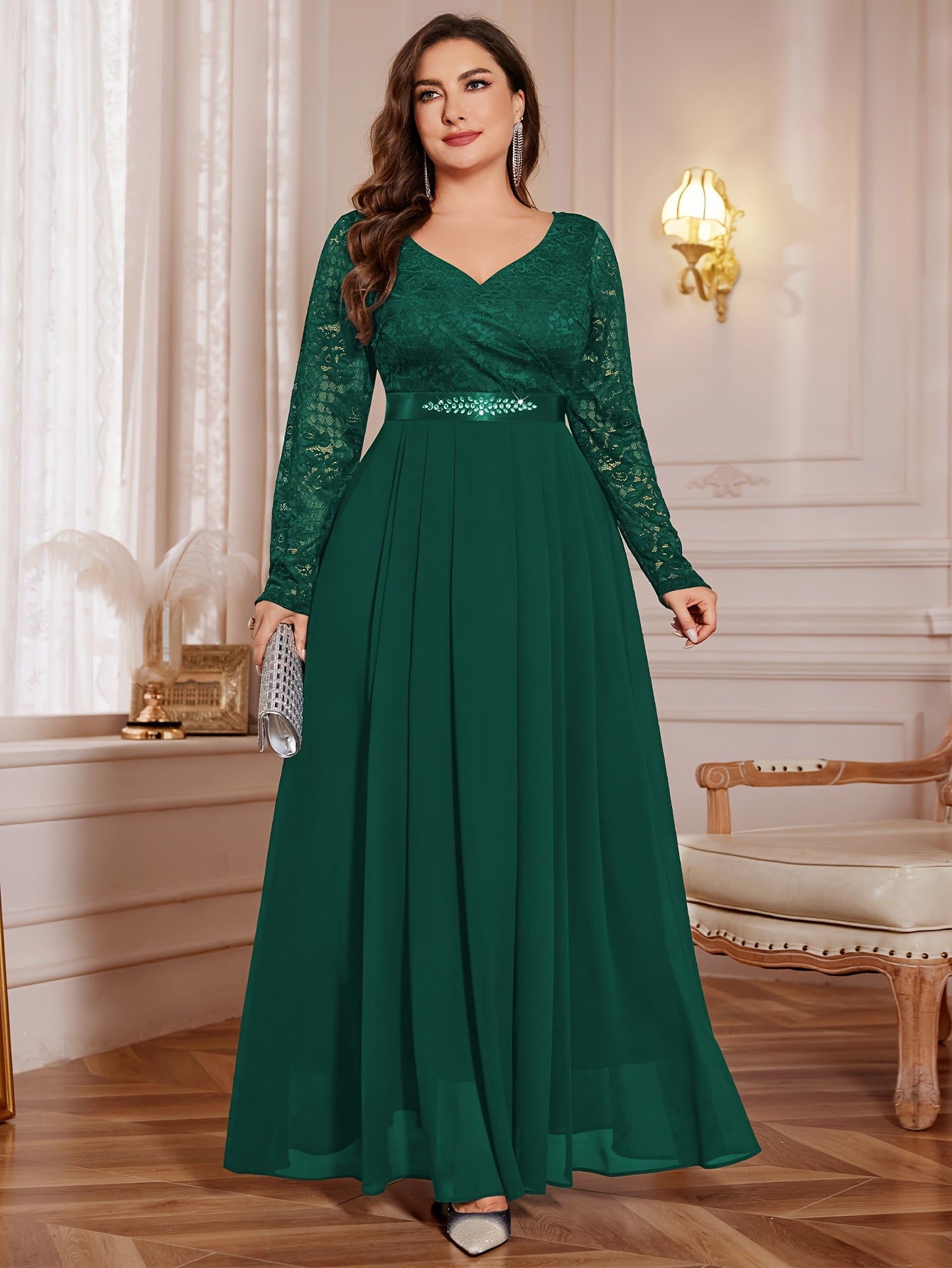 [Elegant Long Dress] Lace and Chiffon Elegant Long Dress ./MH