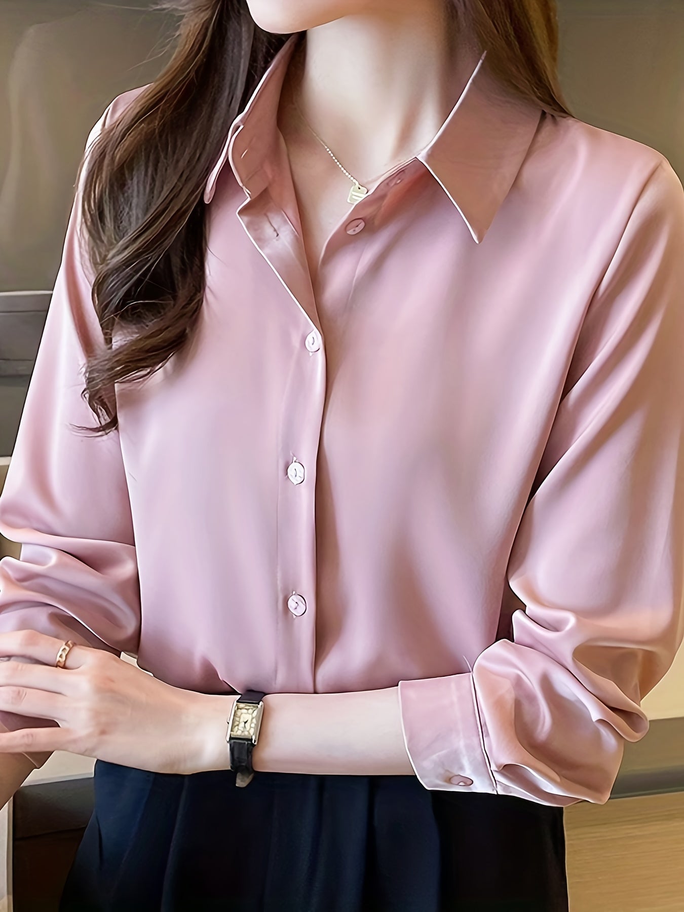Luxury Feel Wrinkle-Resistant Satin Shirt for Women | Solid Color
