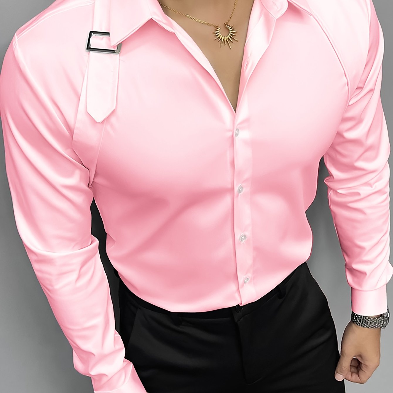 Men's Casual Dress Shirts Skinny Fit Solid Color Long Sleeve .