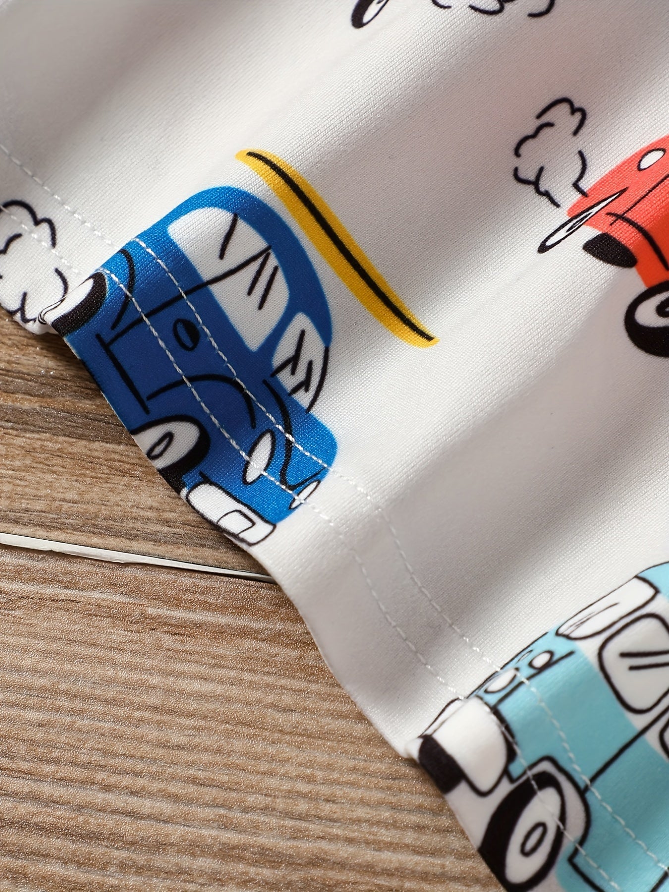 Car Full Body Print T-shirt & Elastic Waistband Shorts Set,