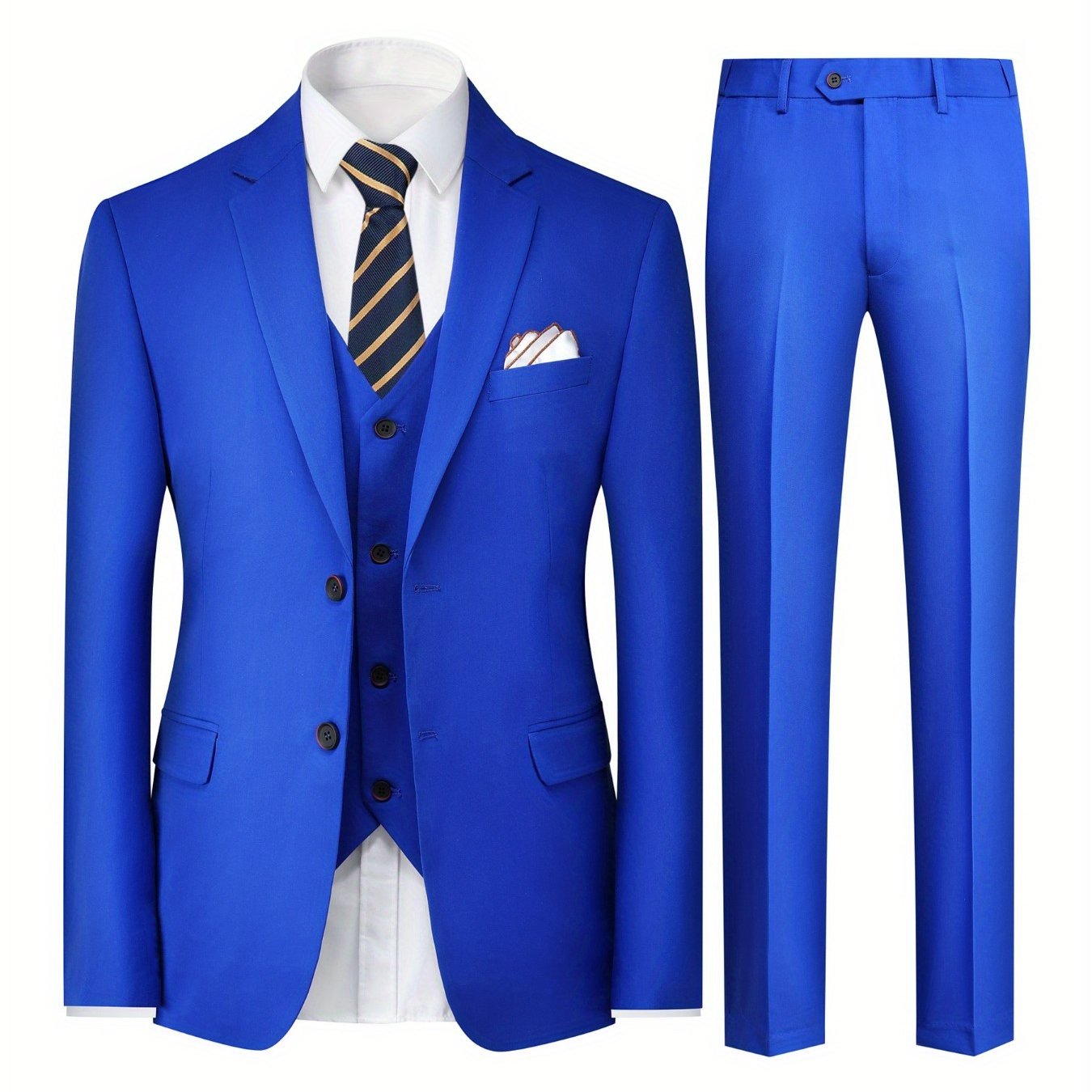 3-Piece Men's Solid Color Suit Set, Blazer Jacket + Vest + Pants,