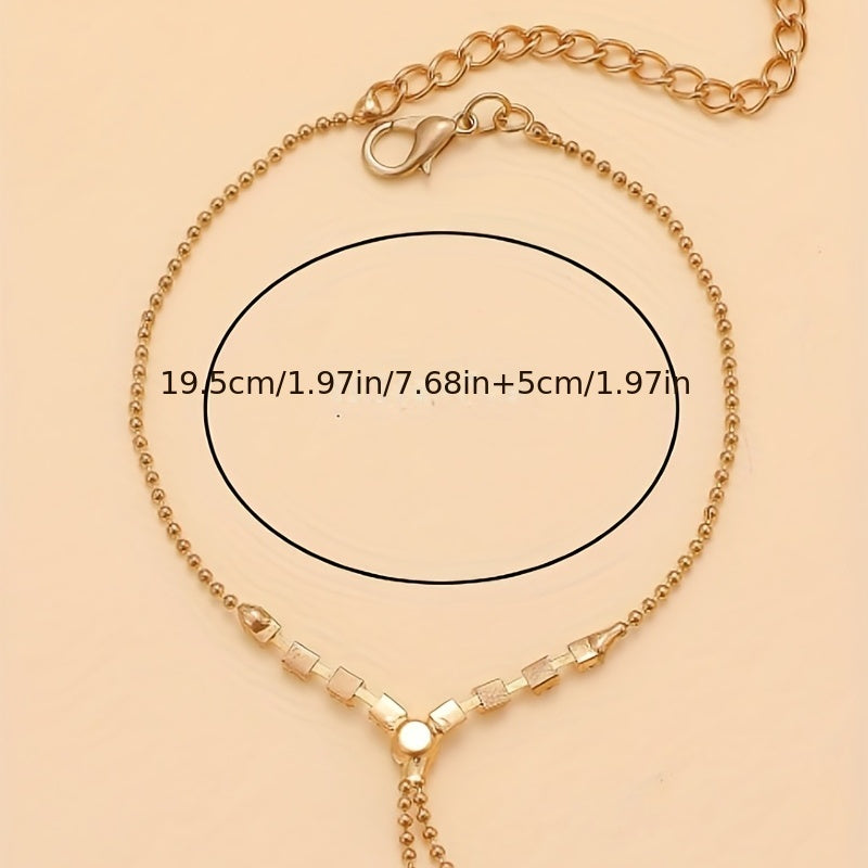 1pc Elegant Simple Style Silvery Plated Copper Anklet with Rhinestone Tassel Chain,