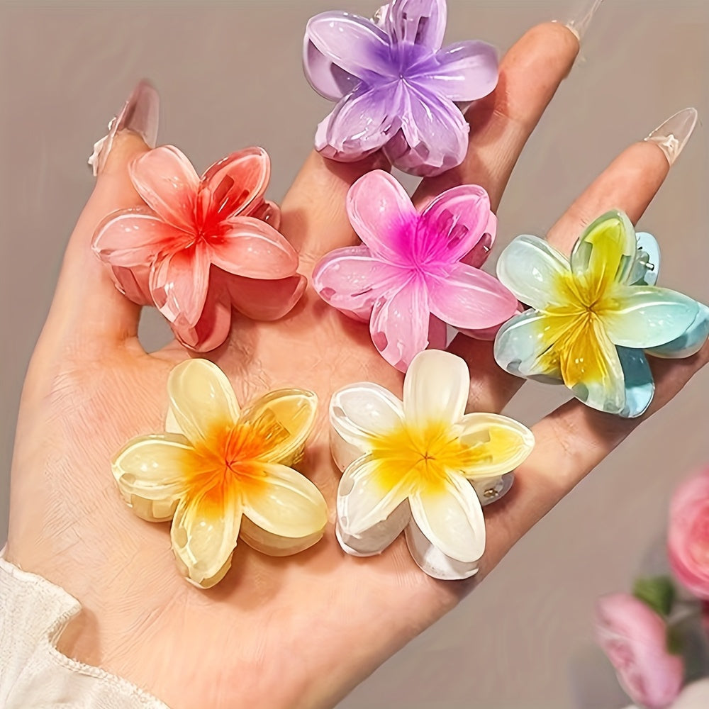 6pcs Gradient Flower Hair Clip Set, Polyester Textile, Mixed Color, Pop Culture Theme, Fashion Casual Style, Perfect for Outings and Commuting, Ideal Gift for Young Women