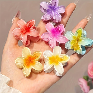 6pcs Gradient Flower Hair Clip Set, Polyester Textile, Mixed Color, Pop Culture Theme, Fashion Casual Style, Perfect for Outings and Commuting, Ideal Gift for Young Women