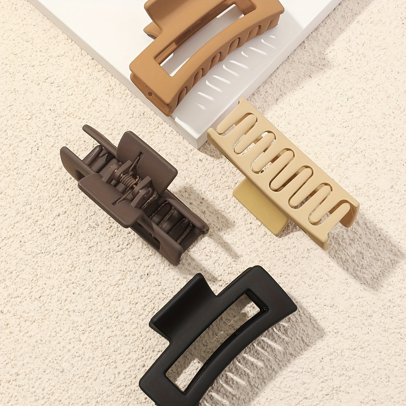 4pcs Solid Color Hollow Out Rectangular Hair Claw Clips Large Rectangular Hair Grab Clips Trendy Hair Accessories For Women And daily use