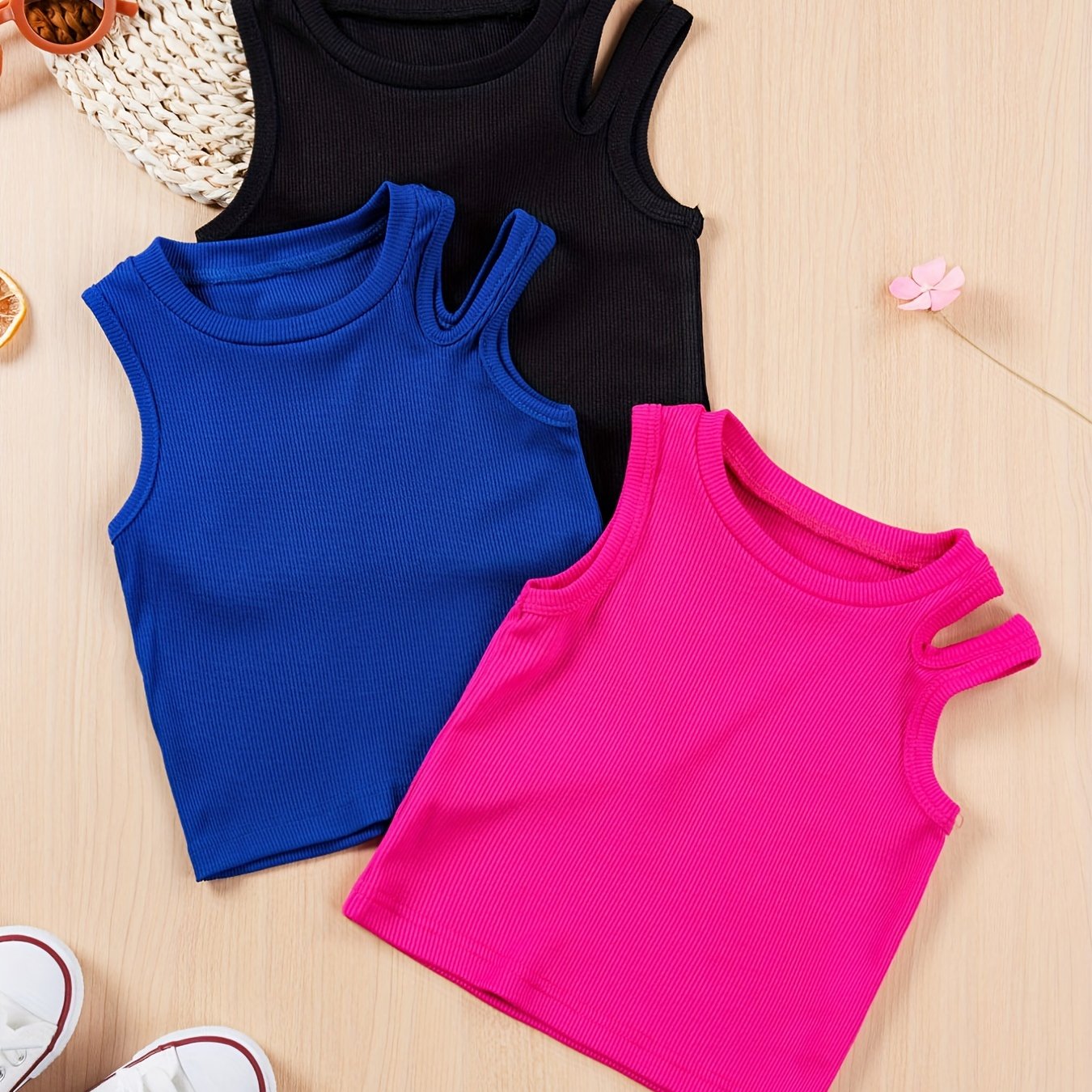 3pcs Baby Girls Cute Round Neck Sleeveless Cutout Top Summer Baby Clothes