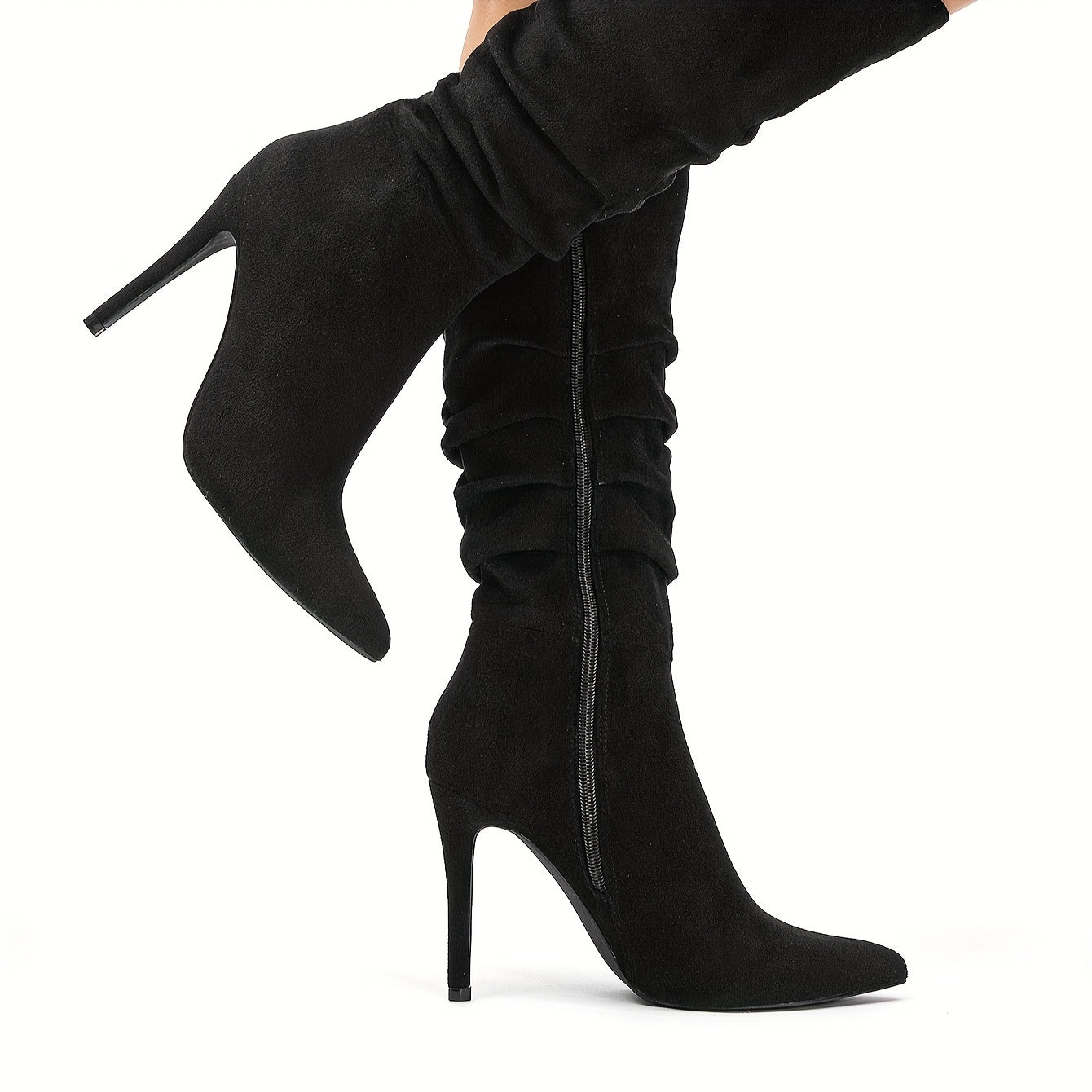 Stylish Women's Long Boots - Pleated Design, /MH