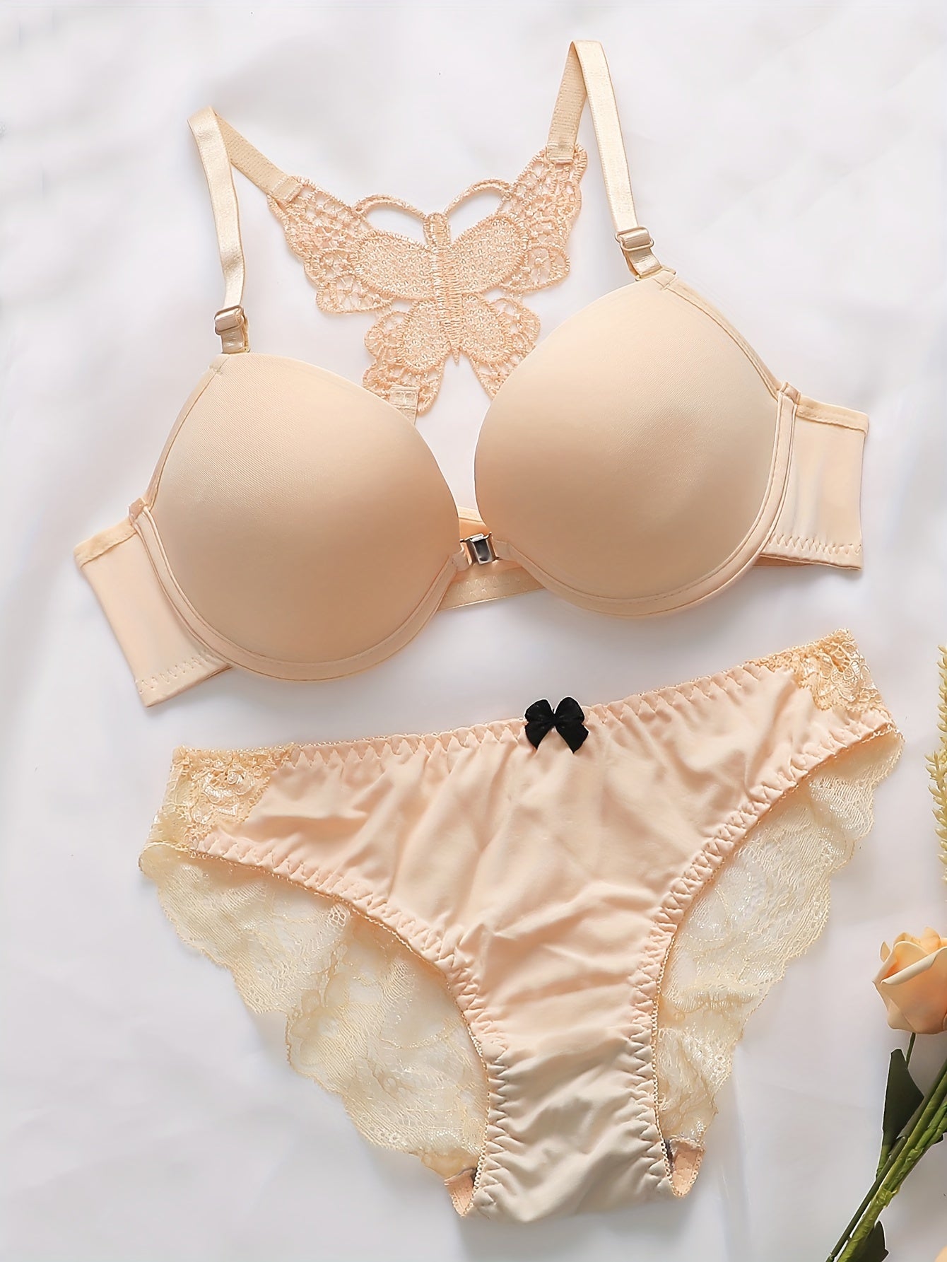 2sets Contrast Lace Underwire Bra & Panty, /MH