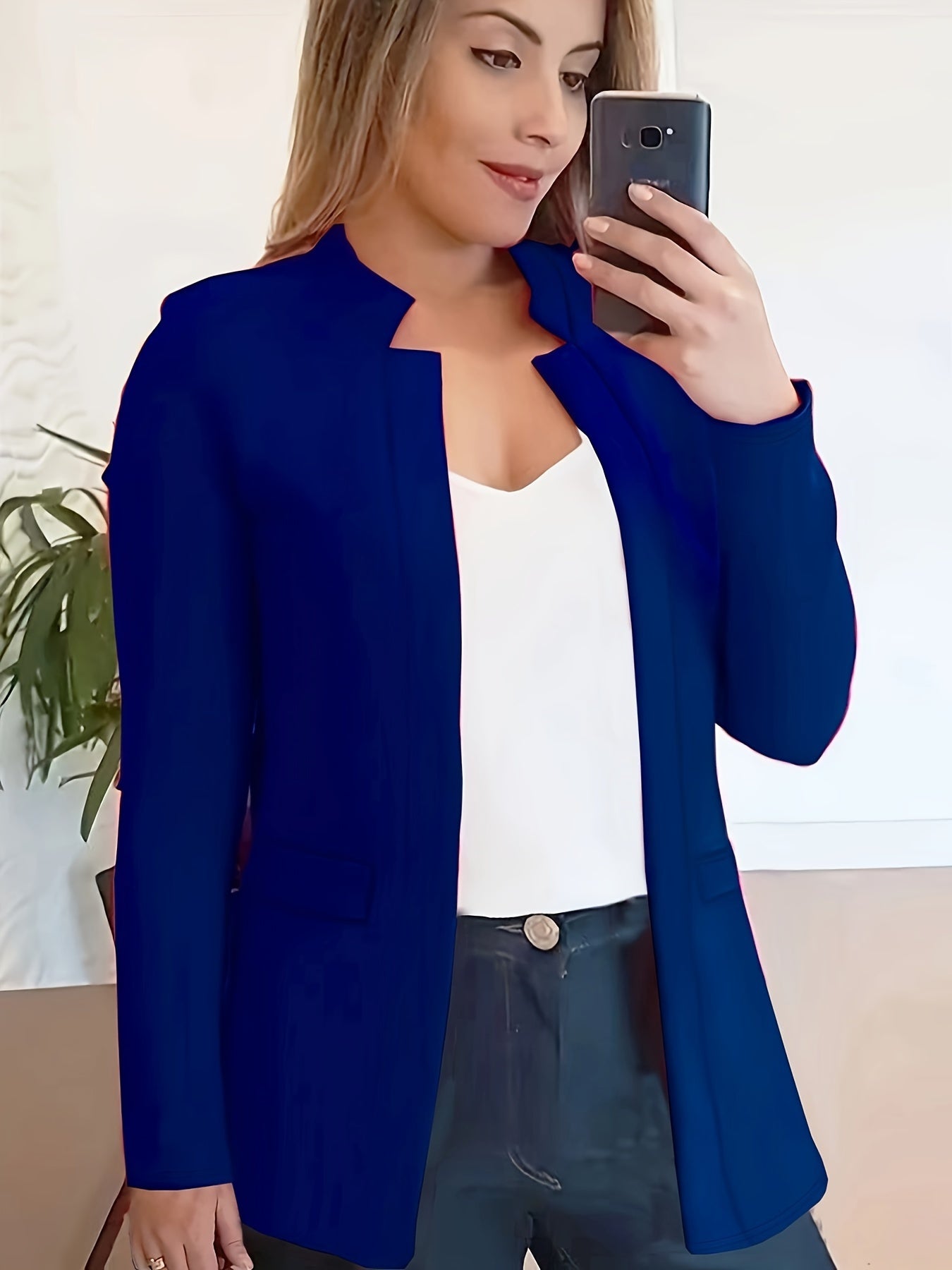 Solid Open Front Blazer, Casual Long Sleeve Blazer For Office,