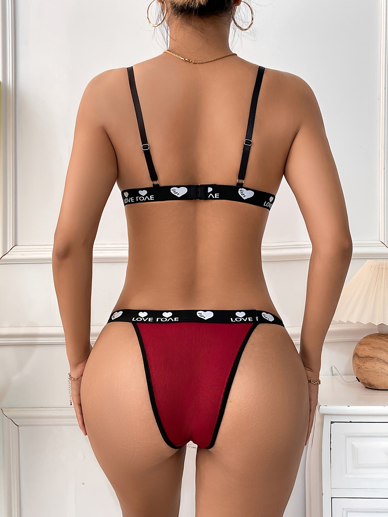 Sexy Lingerie Set, Color Block Criss Cross Cami Bra & Panties, /MH