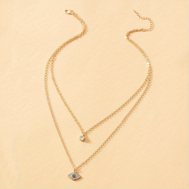 18K Gold Plated Evil's Eye Double Layer Necklace Golden Color Chain Neck Jewelry Gift