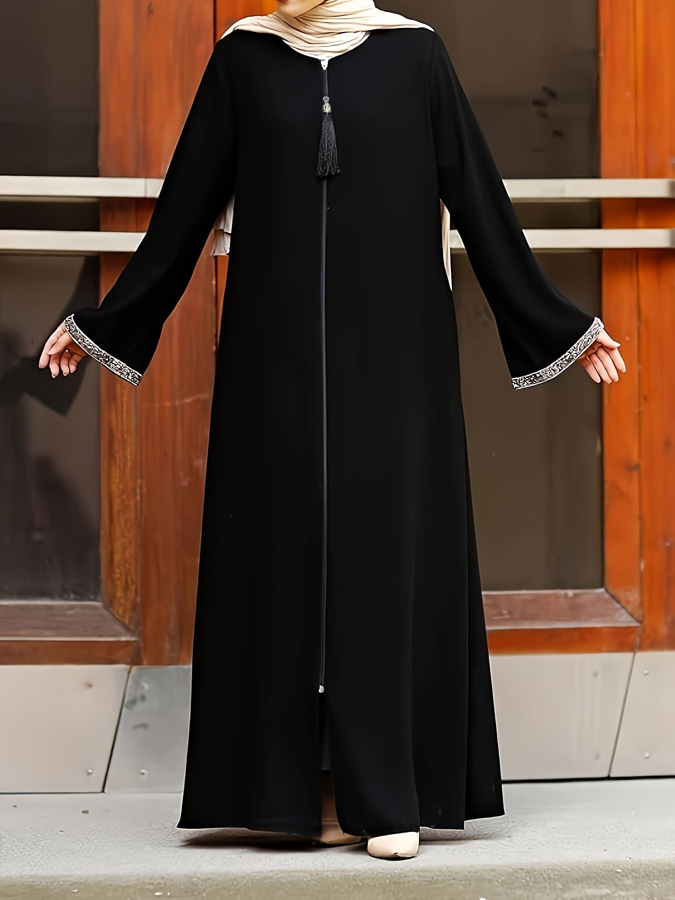 Long Sleeve Zip-up Kaftan Dress, /MH