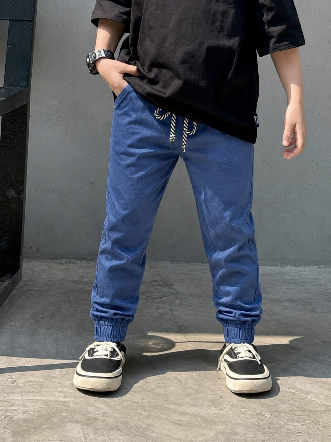 Kids Navy Joggers Striped Tie Waist Boys Sweatpants | Sizes 2-12 Years | MH