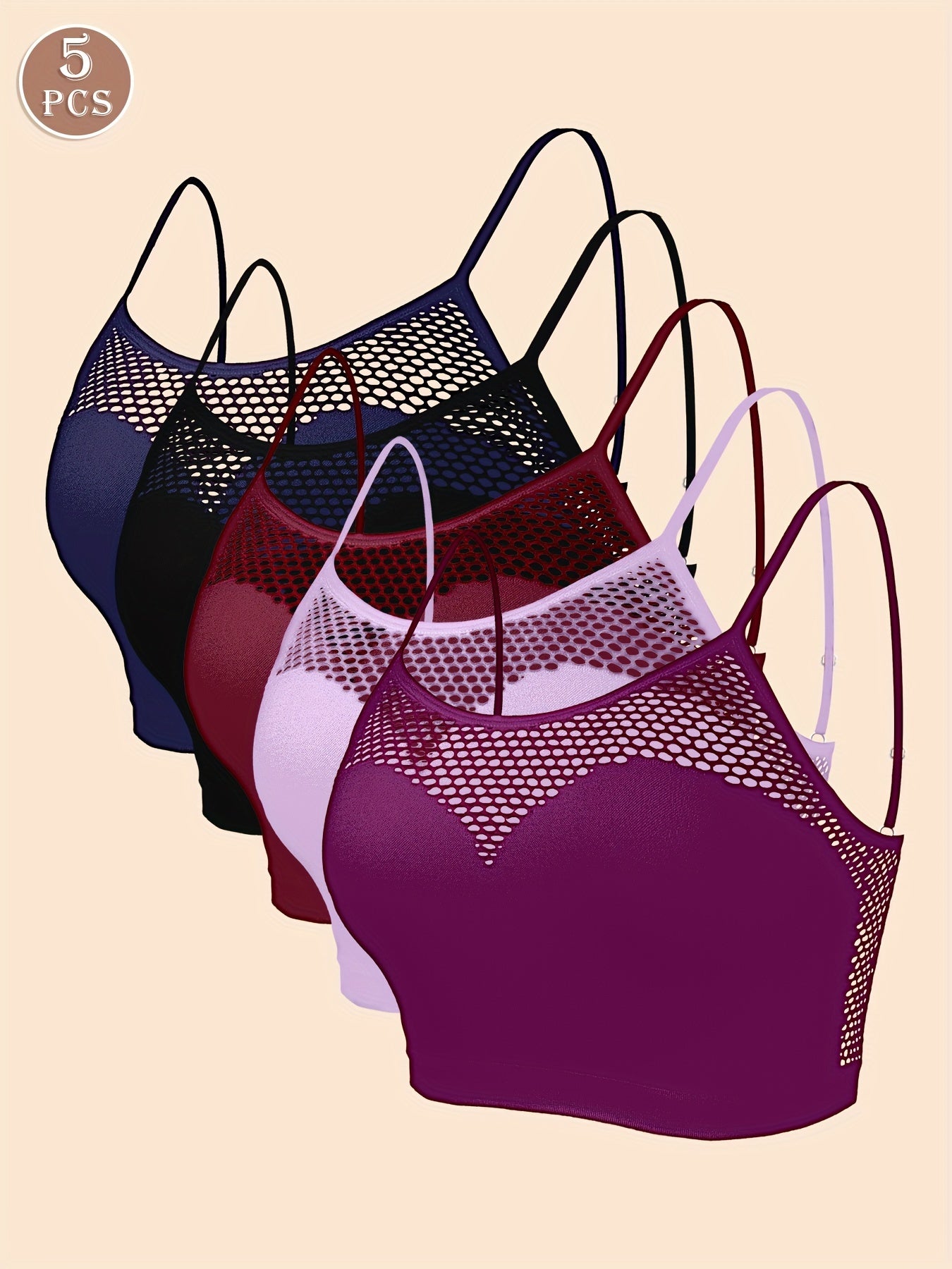 5-Pack Sexy Cutout Bras, High Support Knit Fabric,