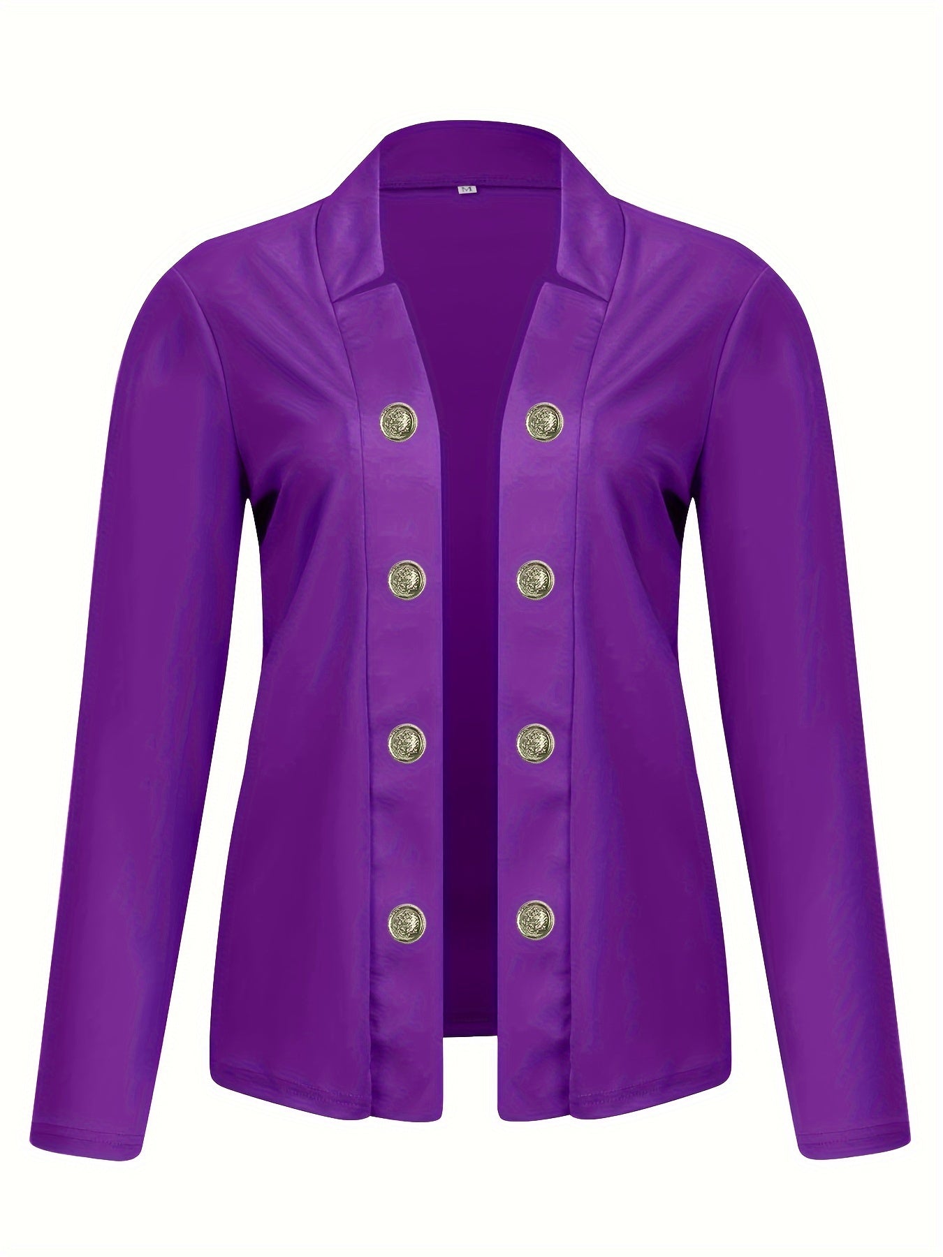 Button Decor Open Front Blazer, Casual Long Sleeve.