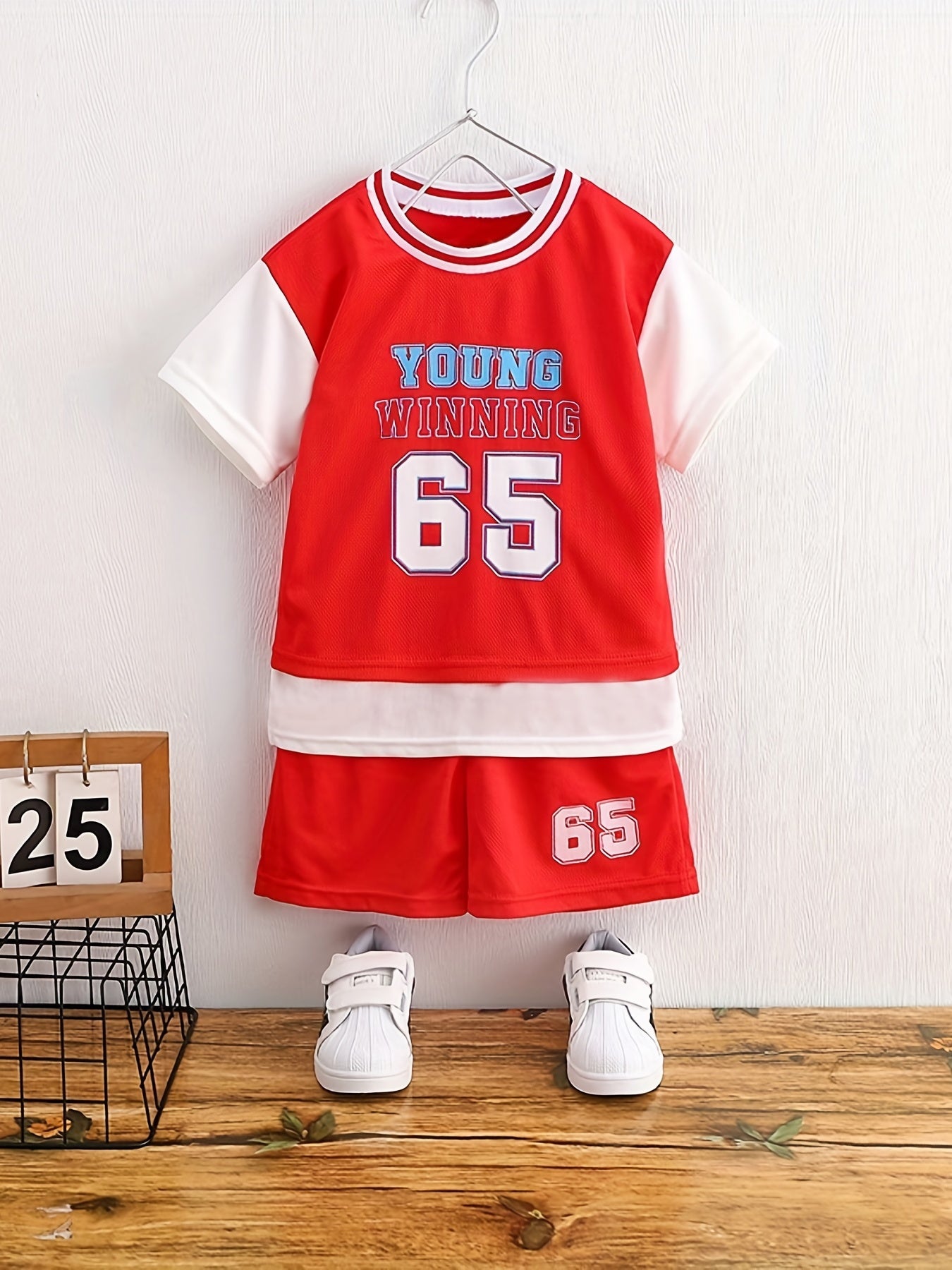 Boys "Young Winning" Number "65" Casual Outfit Round Neck T-shirt.