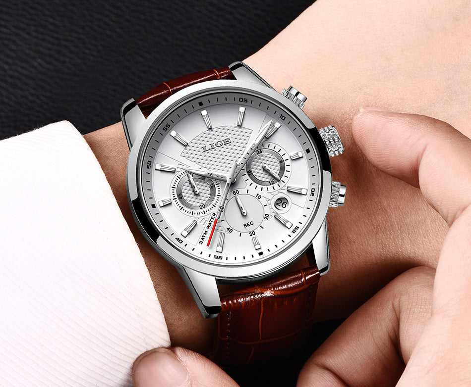 Watches Mens  LIGE Top Brand Luxury Casual Faux Leather Quartz Men's