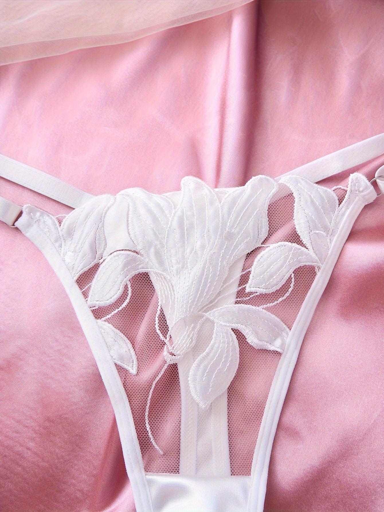 Elegant Lingerie Set, Floral Embroidery Semi Sheer Cami Bra & Panties,/MH