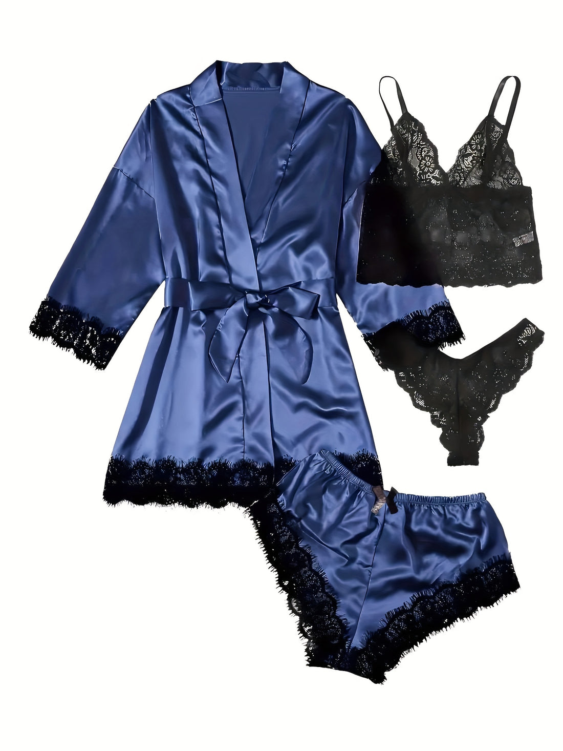 Lace Stitching Satin Pajama Set,