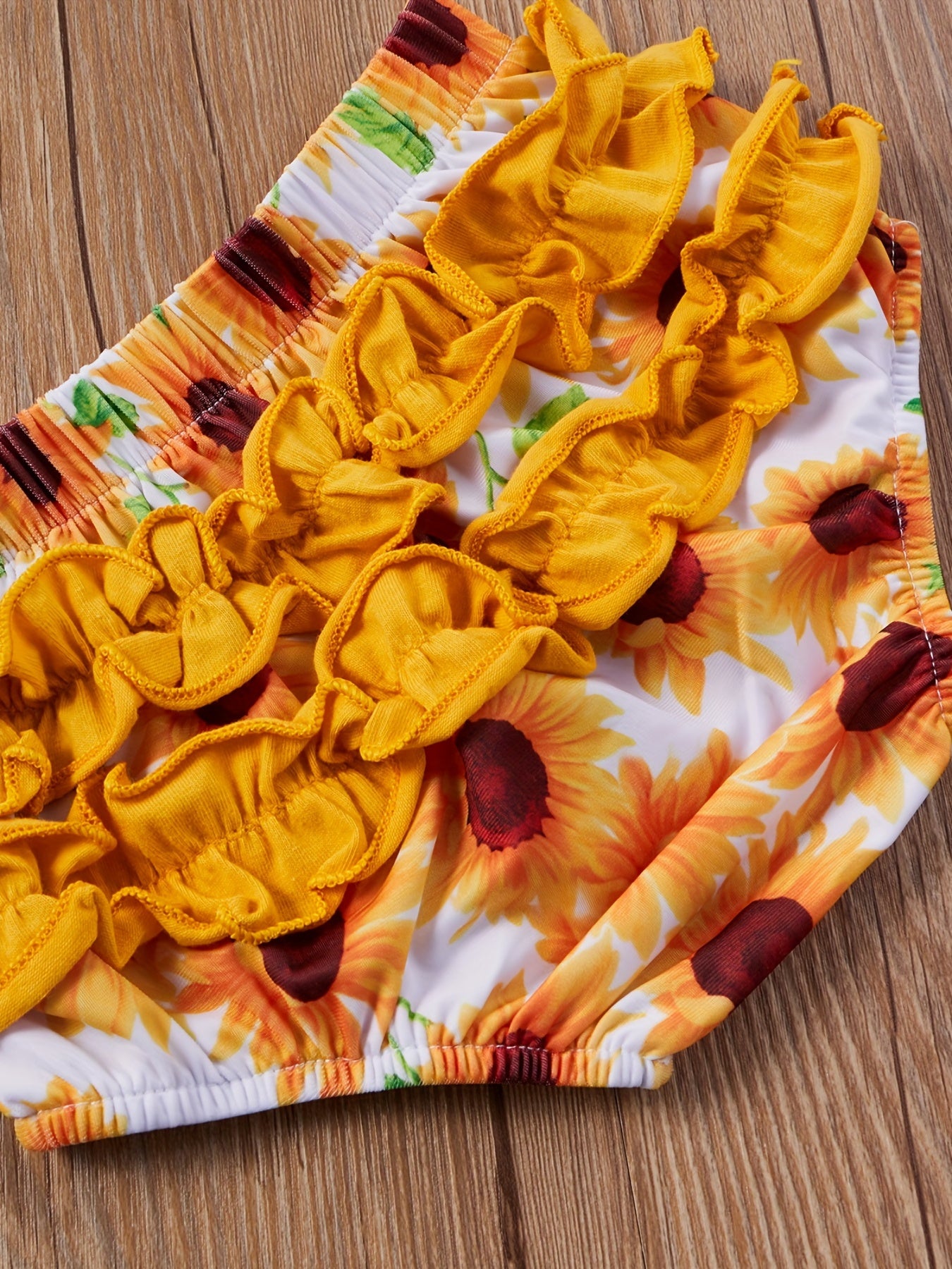 3pcs Baby Girls Bikini Tankini Swimsuit Sunflower Graphic Bow .
