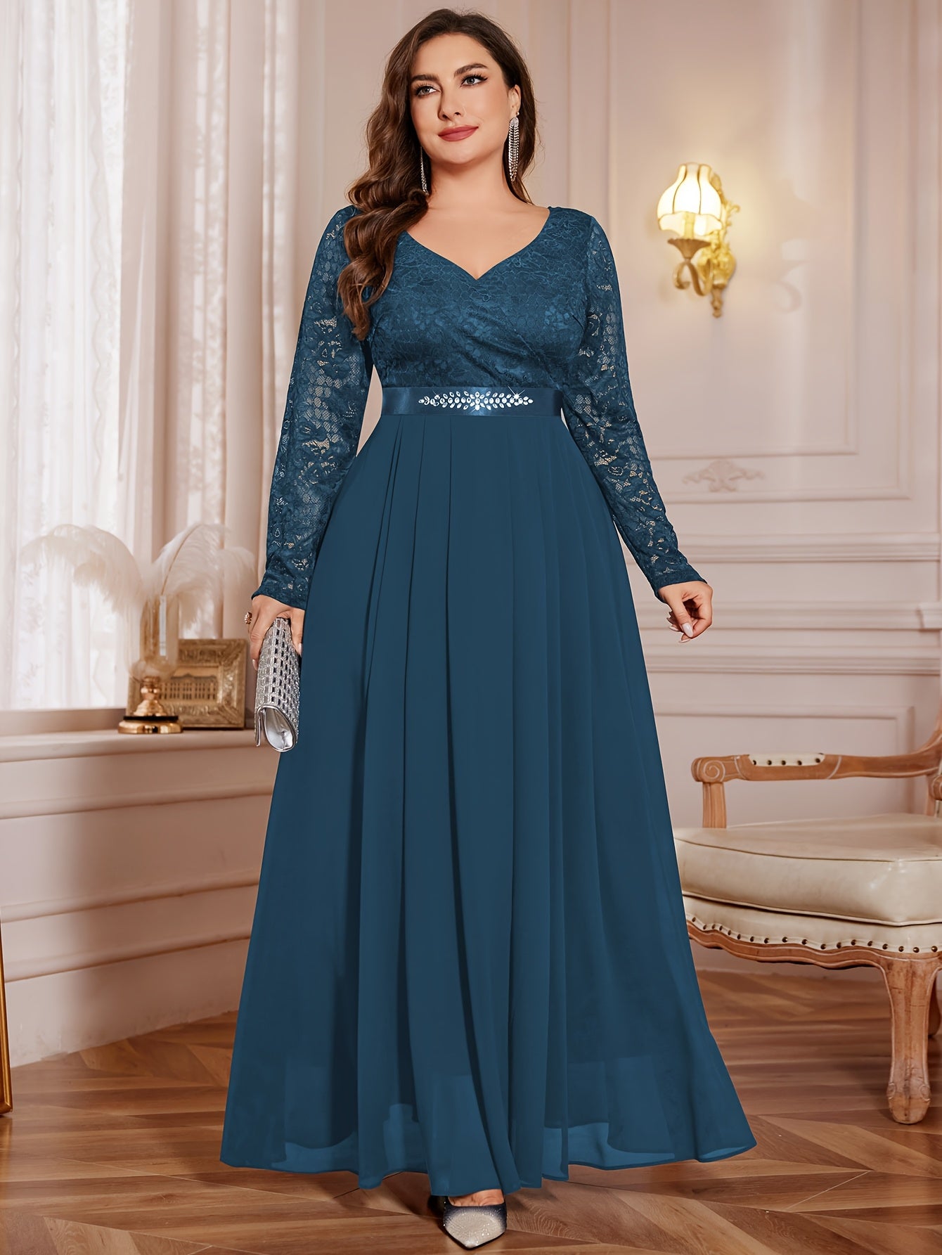 [Elegant Long Dress] Lace and Chiffon Elegant Long Dress ./MH