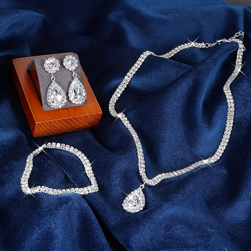 Wedding Veil Dress Necklace Evening Banquet Jewelry Set, Two-Piece Wedding Earrings and Necklace Set for Women