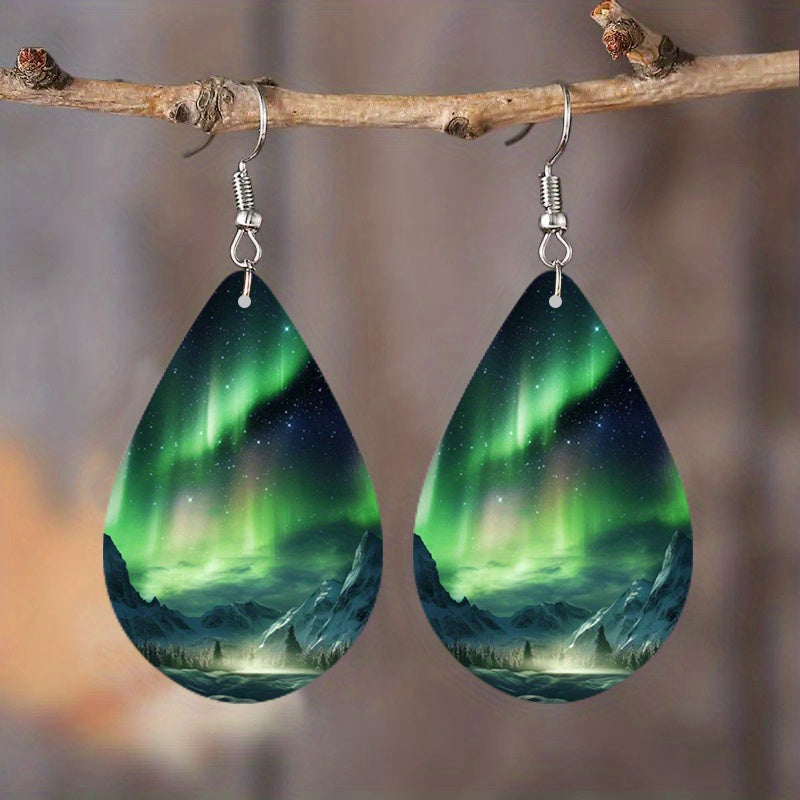 1 Pair Unique Tree of Life Wooden Earrings - Drop & Dangle Jewelry with Waterdrop Design, Flower Pattern, and Leaves Motif - Perfect Gift for Girls and Nature Lovers