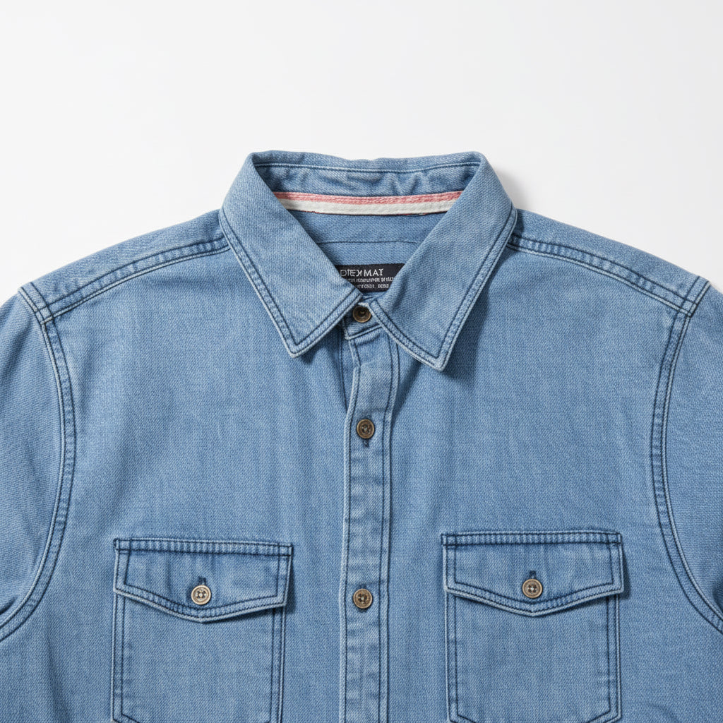 Men’s Blue Denim Button-Up Shirt Long Sleeve Relaxed Fit | Sizes S-XL | MH