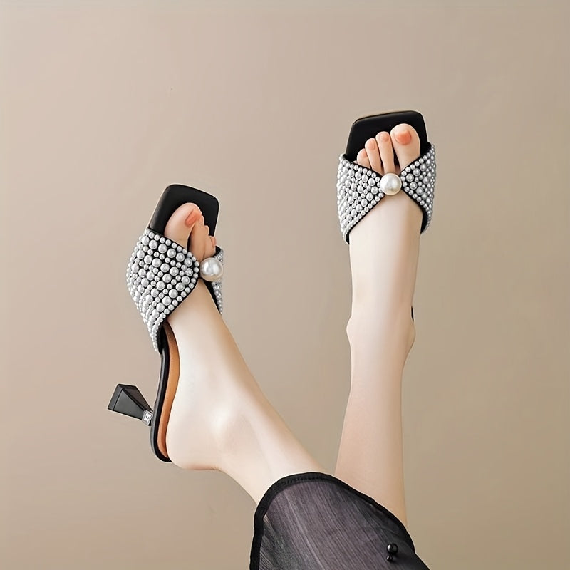 Women's Elegant -Embellished Square Toe Slip-On Sandals ./MH
