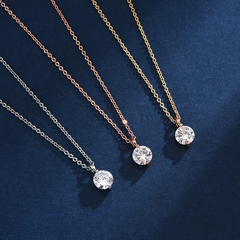 Round Shape Zircon Necklace Female 14K Plated Clavicle Chain Neck Chain Jewelry Gift